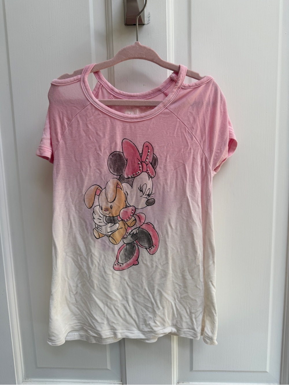 Disney 4T Girls Pink White Minnie Mouse Gradient Short Sleeve Tee Shirt Blouse